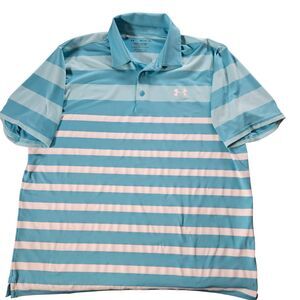 Under Armour The Play Off Polo Shirt Size XL Blue White Stripes Polyester Blend